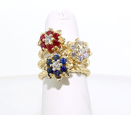 Celebrate America Original Large Tulip Rings™ 3 Ring Bundle- 10K Yellow Gold