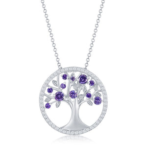 Sterling Silver Birthstone Tree of Life Pendant with Chain