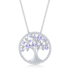 Sterling Silver Birthstone Tree of Life Pendant with Chain