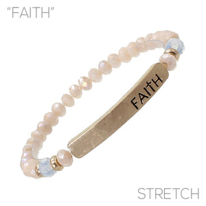 "Faith" Glass Bead Stretch Bracelet