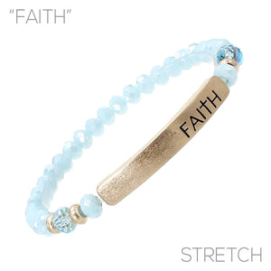 "Faith" Glass Bead Stretch Bracelet