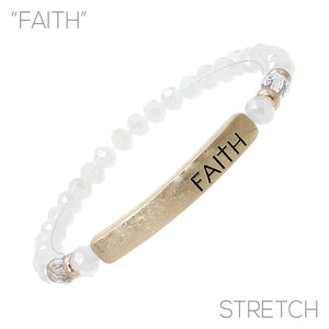 "Faith" Glass Bead Stretch Bracelet