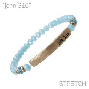 "John 3:16" Glass Bead Stretch Bracelet