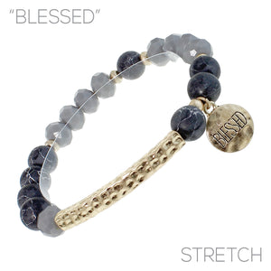 "BLESSED" Natural Stone Bracelet with Charm